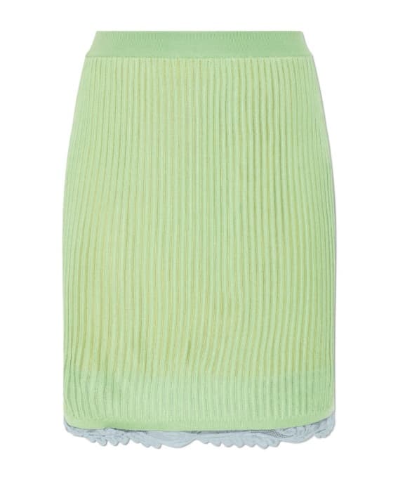 lace-trim viscose-blend ribbed knit midi skirt