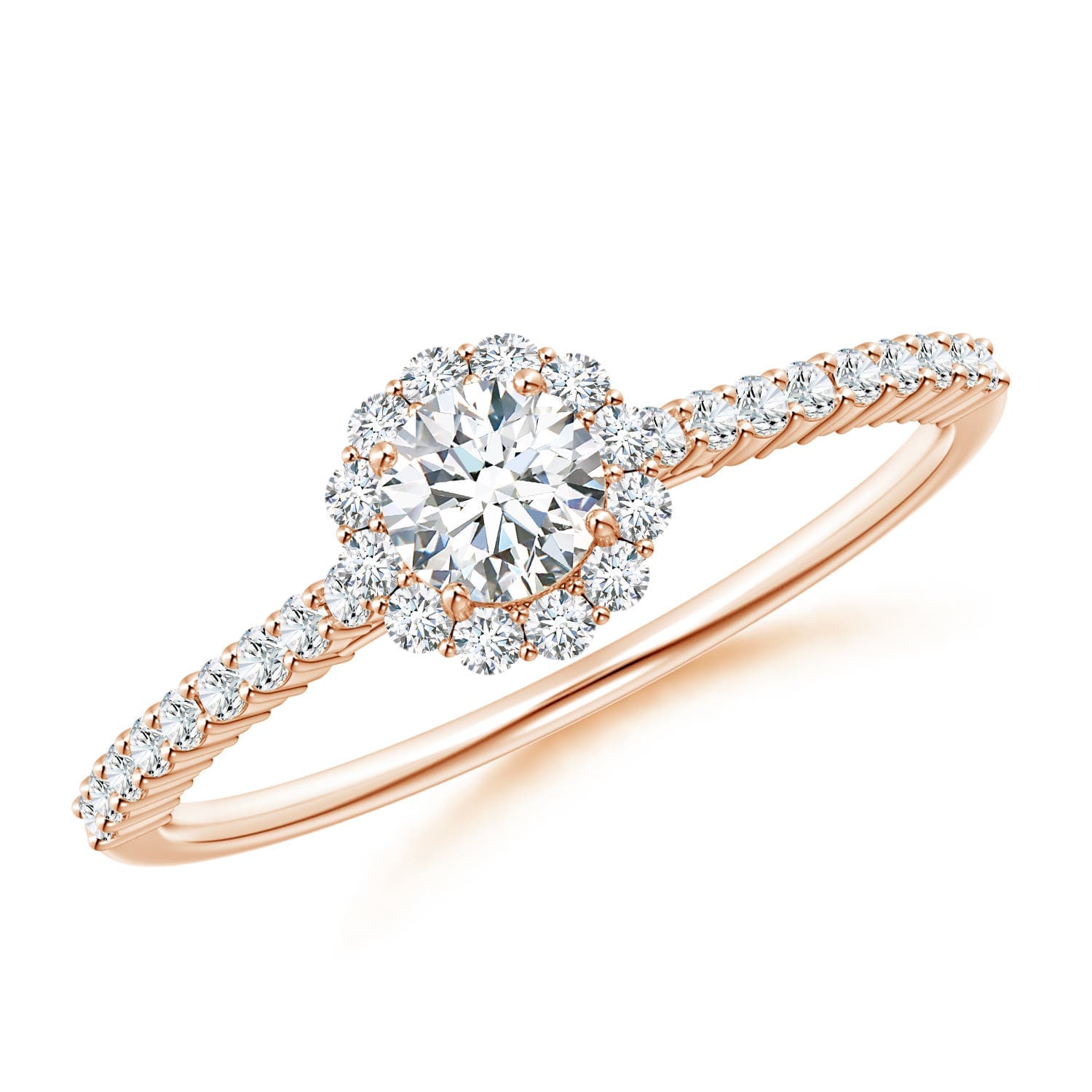 Classic Round Diamond Halo Ring with Accents