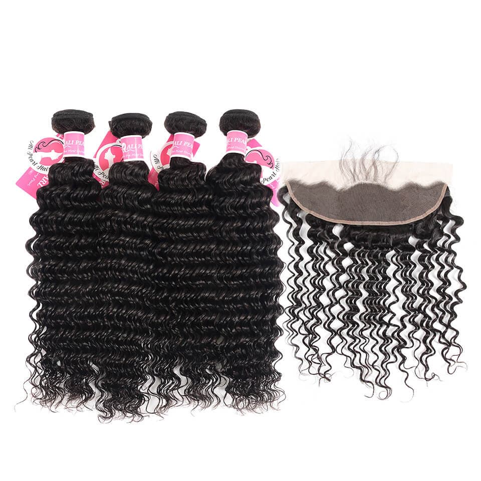 Alipearl Malaysian VIrgin Hair 4pcs Deep Wave with 13*4 Lace Frontal
