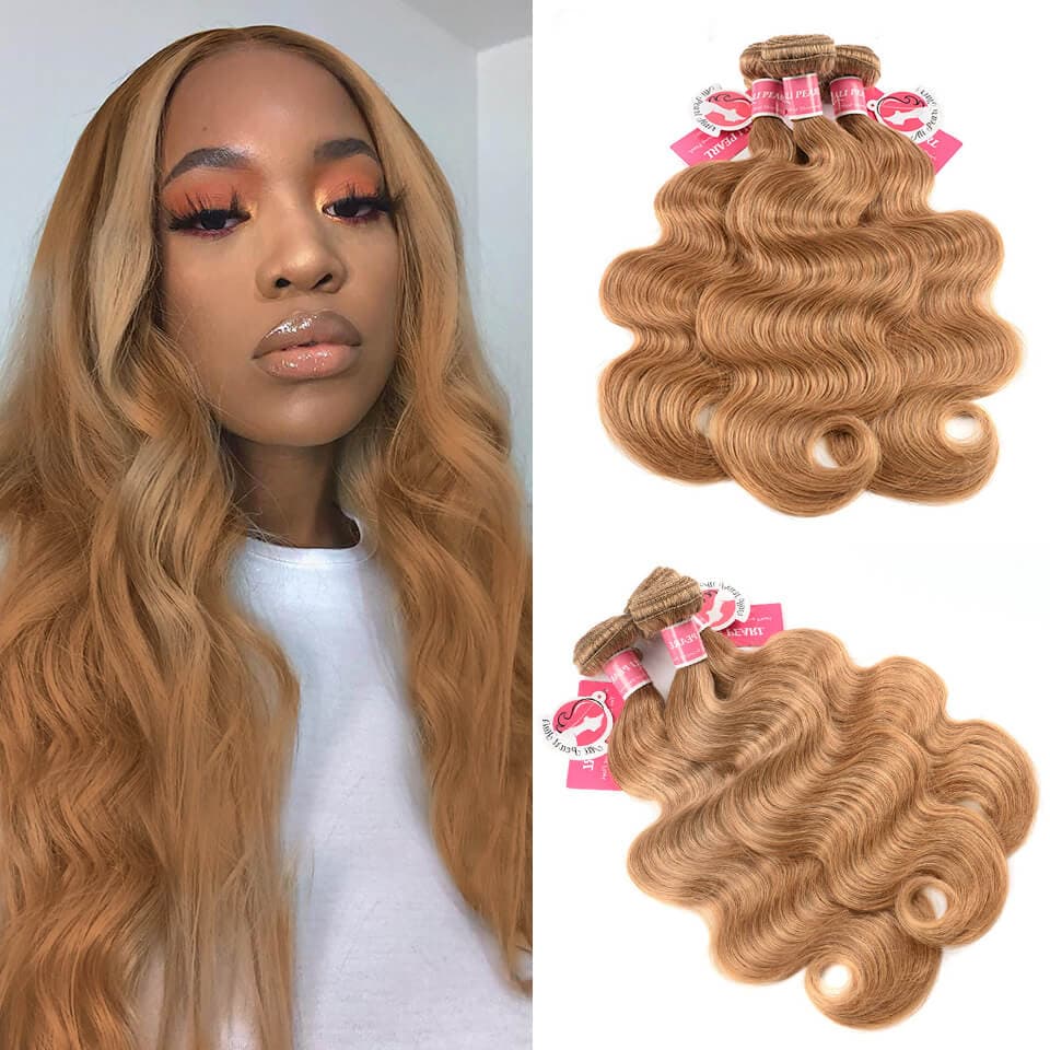 Body Wave Weave Honey Blonde Hair Bundles Pure Color #27 Human Hair