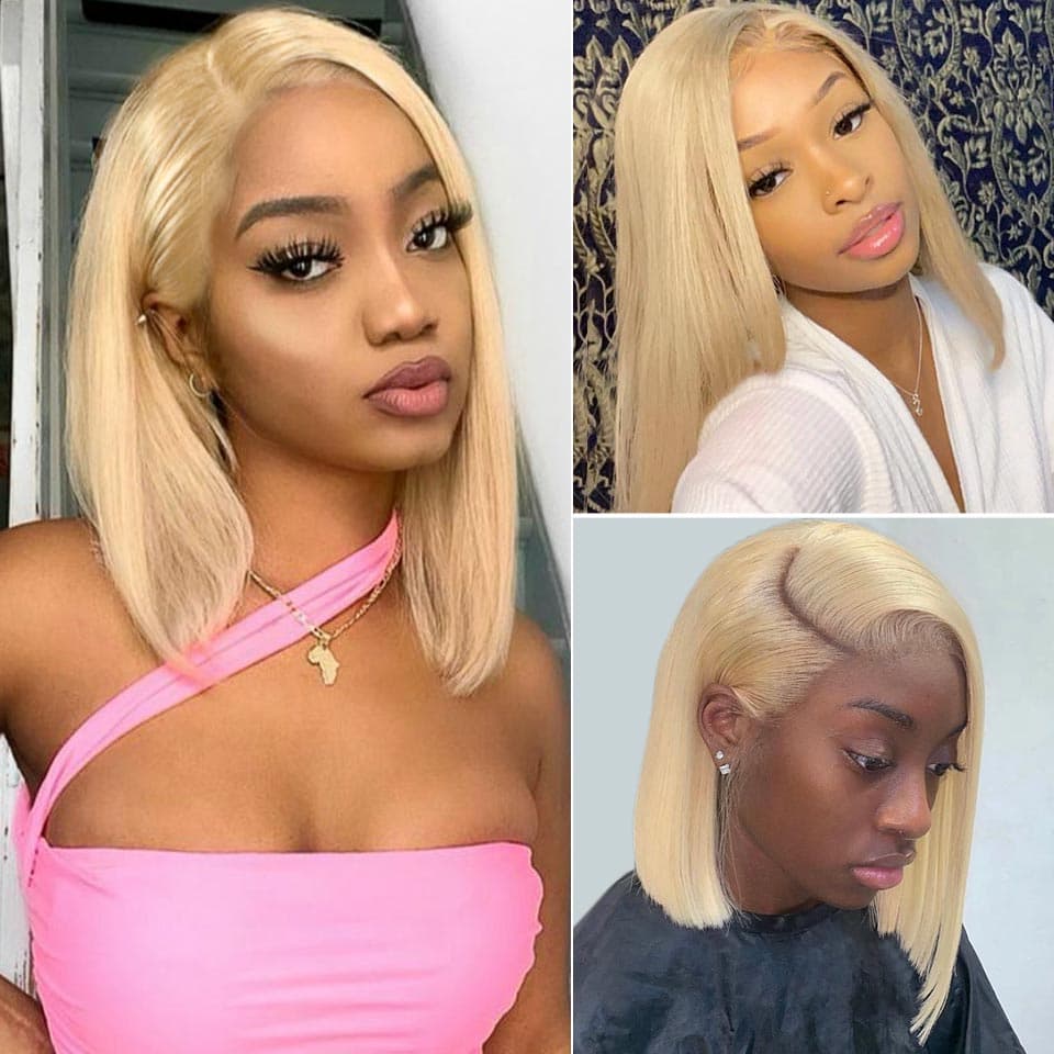 613 Color Blonde Hair Short Bob Wigs Human Hair Wigs Short Lace Wigs