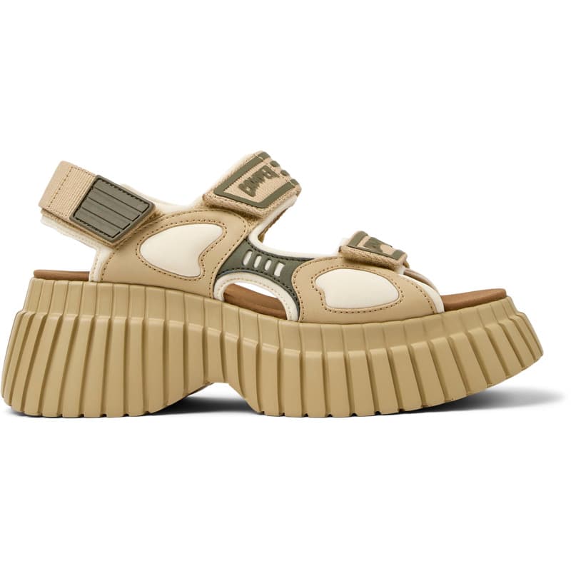 CAMPER Pix BCN - Sandales pour Femme - Beige,Blanc,Vert, taille 40, Cuir lisse/Tissu en coton