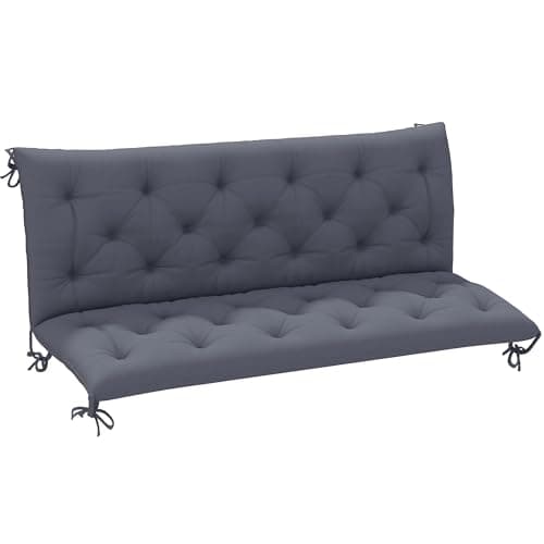 Outsunny Porch Swing Cushion with Back 3-Seater 59.1" x 38.6" Dark Grey | With Backrest, Non-Slip 3-Seater Soft Pad, Swing Chair Mat Replacement,