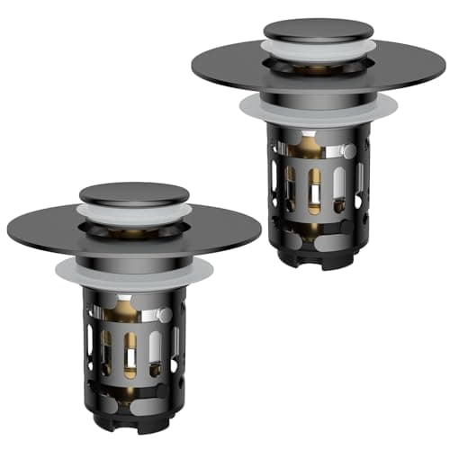 Hibbent 2 Pack 3 in 1 Bathroom Sink Drain Strainer, Universal Pop Up Stopper with Removable Stainless Steel Filter Basket Hair Catcher, Sink Plug for