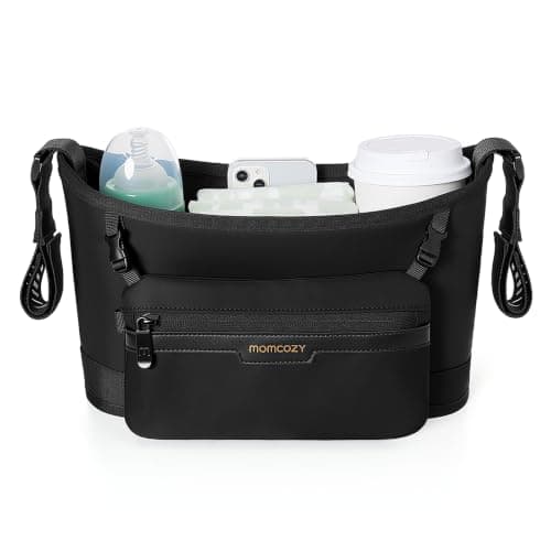 Momcozy Universal Stroller Organizer | Minimalist Caddy with 2 Insulated Bottle Holder | Silicone Anti-Slip Straps | Detachable Mini Pouch | Durable