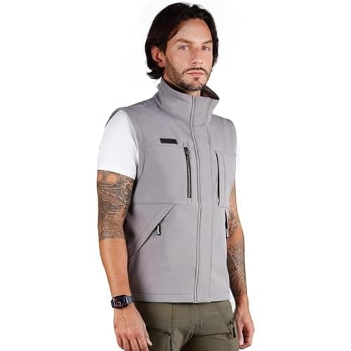 Ellobird Men's Softshell Vest, Warm Windproof Zip Pockets Waterproof Outerwear, Casual Hiking Travel Golf Sleeveless Jacket