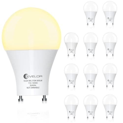 evelor GU24 LED Light Bulb,60 Watt Equivalent Soft White 2700K,Non-Dimmable,Efficient 9W,800 Lumens 2 Prong Light Bulbs,15000 Hours,Ideal for