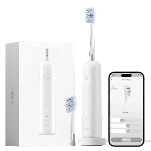 Laifen Wave Pro Sonic Toothbrush, 60° Oscillation & Pressure Sensor, White | ABS Material, APP Connectivity, 2 Replacement Brush Heads, 70-Day