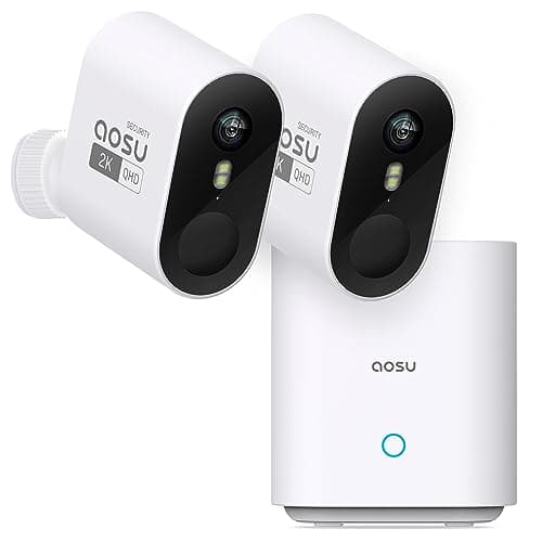 aosu 2K QHD Battery Security Cameras Wireless Outdoor System, 2-Cam-Kit | True 2K HD Night Vision, No Subscription Required, Long Battery Life, 166°