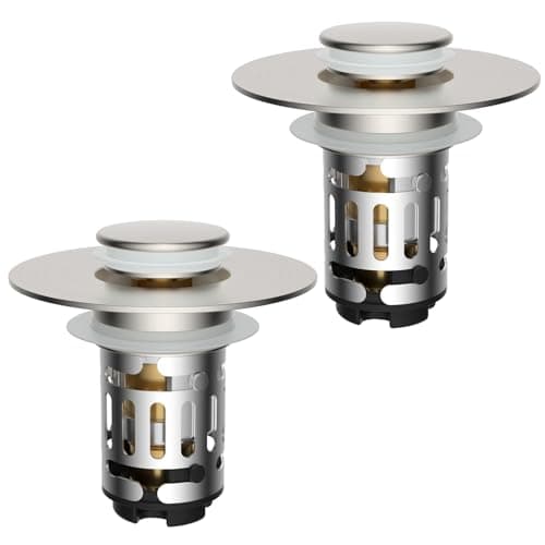 Hibbent 2 Pack Upgraded 3 in 1 Bathroom Sink Drain Strainer, Universal Pop Up Stopper with Removable Stainless Steel Filter Basket Hair Catcher, Sink