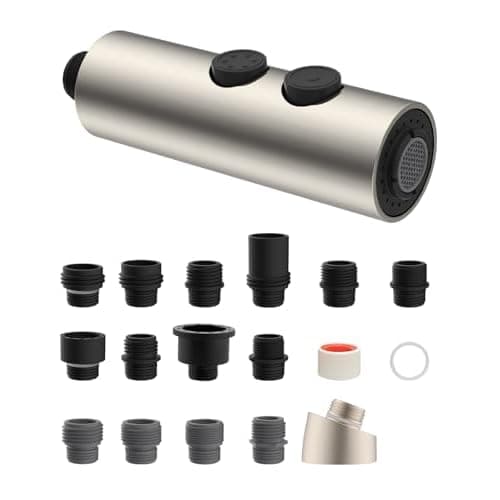 Metal Pull Down Kitchen Faucet Head Replacement with 15 Adapters, Pull Out Sink Spray Head, 2 Function Spray Nozzle Compatible with Moen, American