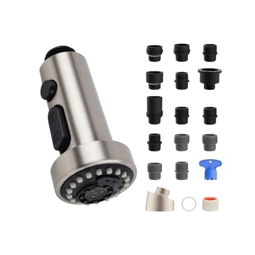 Hibbent Kitchen Faucet Head Replacement, Pull Down Sink Faucet Sprayer Nozzle with 3 Functions, 15 Adapters, Compatible with Moen, American Standard,
