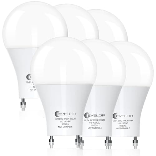 evelor GU24 LED Light Bulb,60 Watt Equivalent Soft White 2700K,Non-Dimmable,Efficient 9W,800 Lumens 2 Prong Light Bulbs,15000 Hours,Ideal for