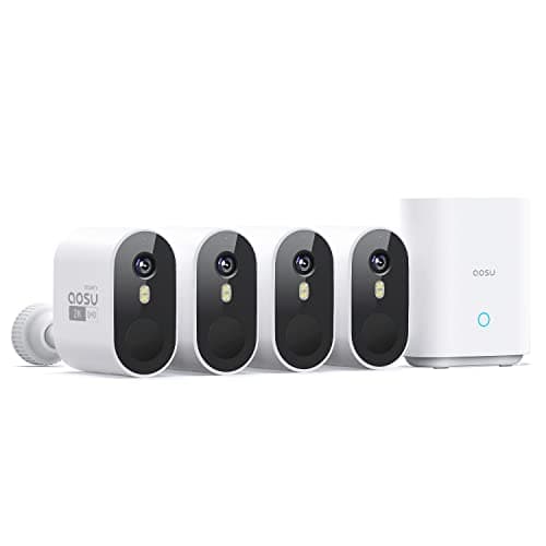 aosu 2K QHD Battery Security Cameras Wireless Outdoor System, 4-Cam-Kit | True 2K HD Night Vision, 166° Ultra-Wide-Angle, Cross-Camera Tracking,