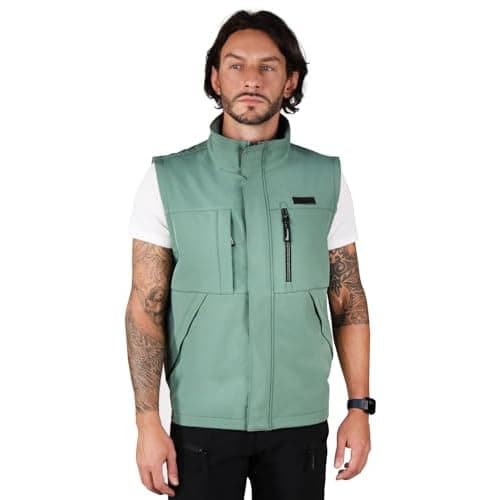 Ellobird Men's Softshell Vest, Warm Windproof Zip Pockets Waterproof Outerwear, Casual Hiking Travel Golf Sleeveless Jacket