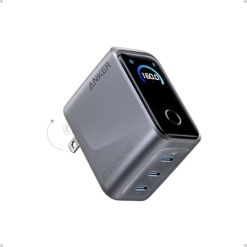 Anker Prime Charger, 160W Max 3-Port GaN Charger, for MacBook Pro Charger | Smart Display, Touch Control, Up to 140W Fast Charging for One Device,for