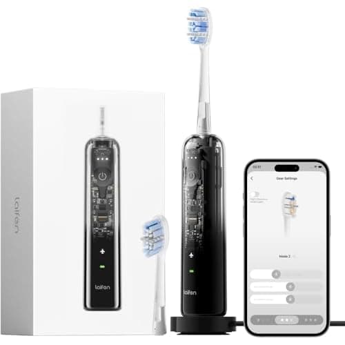 Laifen Wave Pro Sonic Toothbrush, 60° Oscillation & Pressure Sensor, Clear | ABS Material, APP Connectivity, 2 Replacement Brush Heads, 70-Day