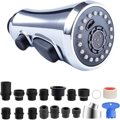 Hibbent Pull Down Spray Head for Kitchen Faucet, NSF/ANSI/CAN 61 & CUPC Certified 3-Function Spray Nozzle, 15 Adapters, Sink Faucet Head Replacement
