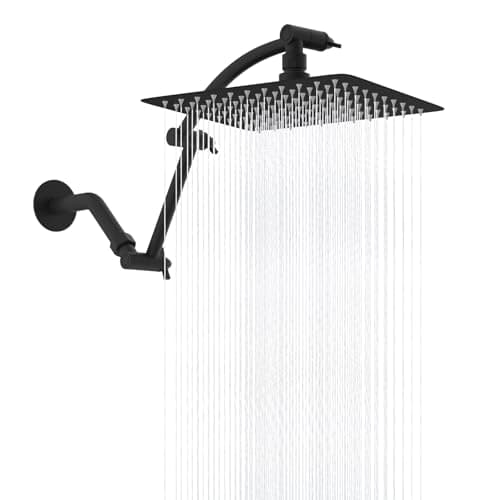 Hibbent All Metal 10'' Rain Shower Head, 16'' Extension Arm, Matte Black | cUPC Certified High Pressure Rainfall Showerhead with Solid Brass