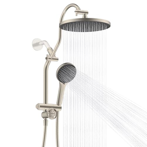 Hibbent 10'' Rain Shower Head Combo with 3 Handheld Sprays, Brushed Nickel | cUPC Certified Self-cleaning High Pressure Shower Head, All Metal