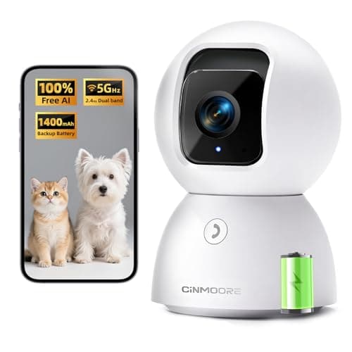 3K 5G Wi-Fi Security Camera Indoor, Backup Battery for Power Outage Protection, Free AI Tracking Facial ID, 5MP Pet/Dog Camera w/Speaker & Phone App,