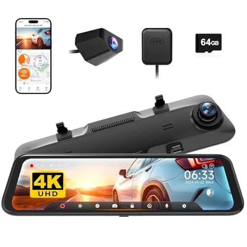 WOLFBOX G850 12" 4K 5.8G WiFi Voice Control Rear View Mirror Camera | 64GB + GPS, 1080P Rear Cam, WDR, Night Vision, Parking Monitor, Loop Recording,