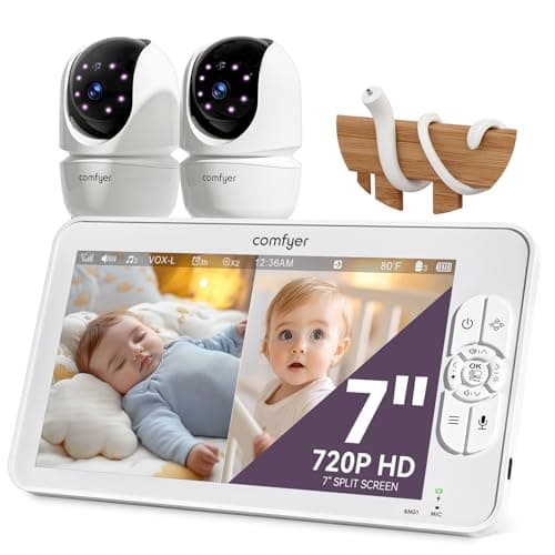 Comfyer BM01 7" HD Split-Screen Baby Monitor with 2 Cameras, Video Baby Monitor with Camera and Audio, Flexible Bracket, Non-WiFi, VOX Mode, 2 Way