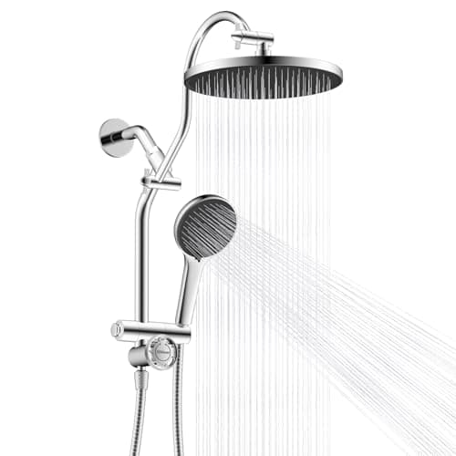 Hibbent 10'' Rain Shower Head Combo with 3 Handheld Sprays, Chrome | cUPC Certified Self-cleaning High Pressure Shower Head, All Metal Extension Arm,
