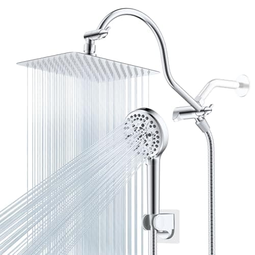 Hibbent All Metal CUPC Certified Shower Head, 10'' High Pressure Rainfall Shower Head, Handheld Showerhead Combo, 12'' Adjustable Extension Arm, 10
