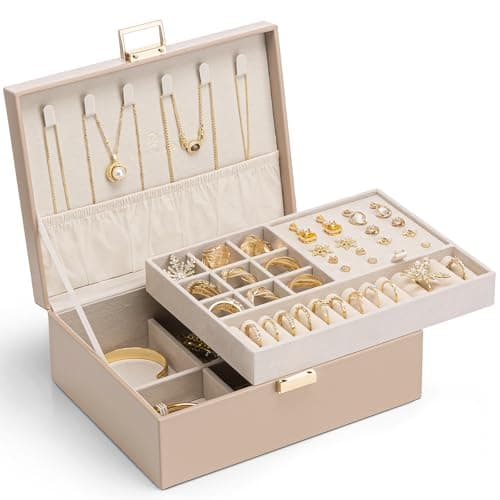 VLANDO 2-Layer Jewelry Box Organizer with Removable Tray, Toffee | Adjustable Dividers, Soft Velvet Lining,Jewelry Organizer for Necklace Earrings