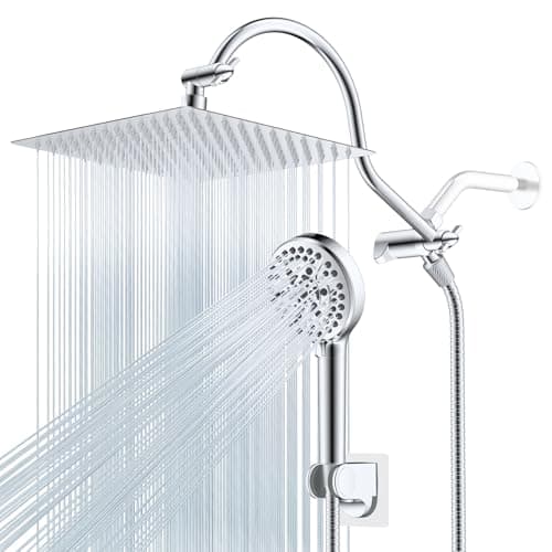 Hibbent 12'' All Metal CUPC Certified Shower Head, High Pressure Rainfall Shower Head, Handheld Showerhead Combo, 12'' Adjustable Shower Extension