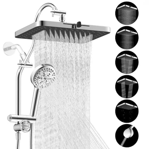Hibbent cUPC Certified 13'' Shower Head Combo, High Pressure 5 Spray Rainfall Showerhead, 10 Spray Mode Handheld, All Metal Easy Reach 4-Way Diverter