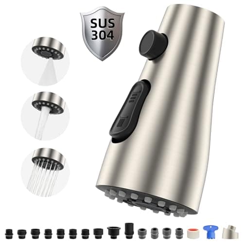 Hibbent Metal Pull Down Spray Head for Kitchen Faucet, Kitchen Sink Spray Nozzle with 15 Adapters, Faucet Head Replacement Compatible with Moen,