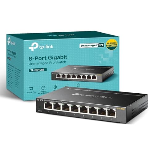 TP-Link 8 Port Gigabit Easy Smart Switch (TL-SG108E) – Managed, Plug & Play, Metal Housing, QoS, VLAN, IGMP, LAG, Desktop/Wall Mount, Limited