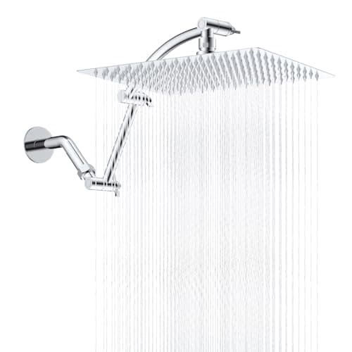 Hibbent All Metal 12'' Rain Shower Head with 16'' Extension Arm, Chrome | cUPC Certified High Pressure Rainfall Showerhead with Solid Brass Adjustable