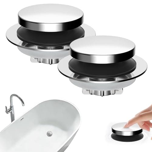 Hibbent 2 Pack 3 in 1 Metal Bathtub Drain Stopper, Universal Pop Up Tub Stopper with Removable Filter Basket, Anti-Clogging Bathtub Hair Catcher for