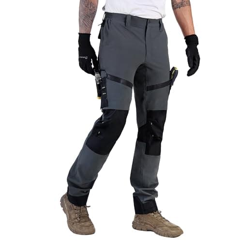 Ellobird Construction Work Pants for Men Cargo 4 Way Stretch Relaxed Fit Water Repellent Double Knee Work Utility