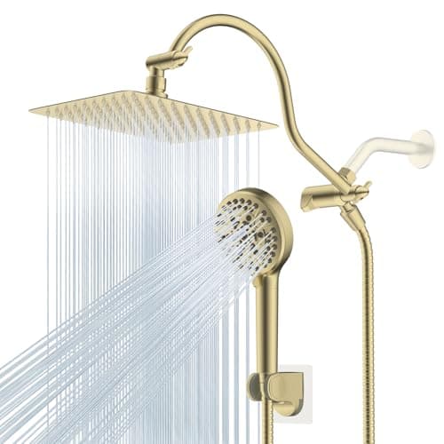 Hibbent All Metal CUPC Certified Shower Head, 10'' High Pressure Rainfall Shower Head, Handheld Showerhead Combo, 12'' Adjustable Extension Arm, 10