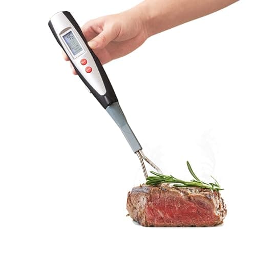 lfcfordx Meat Thermometer Fork with Electronic Ready Alarm, Instant Read Thermometer for Grilling, LCD Display and Led Light, Grill Thermometers for