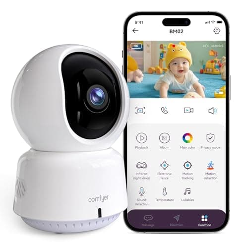 comfyer BM02 Baby/Pet Monitor for Indoor Security, Monitoring with Smart Phone app, 2K QHD Resolution, Auto Tracking/Motion Dection, 2-Way Audio Talk,