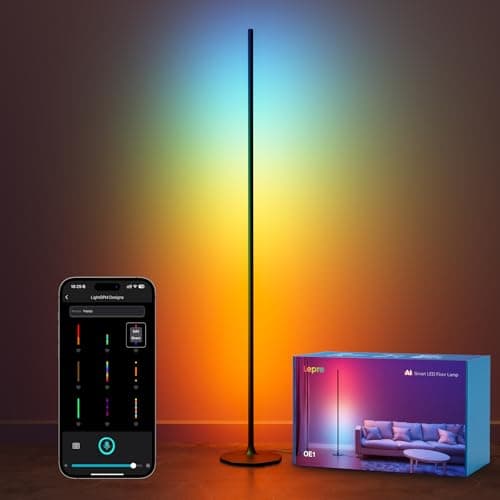 Lepro OE1 AI Smart Floor Lamp, 1000LM RGBIC Color Changing LED Standing Lamp, Works with Alexa, 2700K Warm White Corner Tall Pole Light with DIY Modes