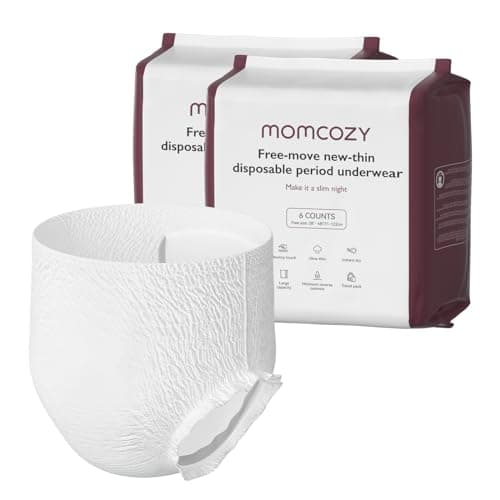 Momcozy Postpartum Disposable Underwear, 12 PCS No Leak New-Thin Built-in Pad Self-Absorbent Free-Move Period Underpants for Women Mothers Moms Labor