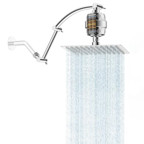 Hibbent 10'' Filtered Rain Shower Head with 16'' Extension Arm, Chrome | High Pressure Rainfall Showerhead, Brass Adjustable Shower Head Extension