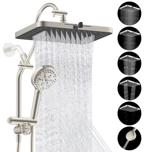 Hibbent Upgraded cUPC Certified 13'' Shower Head Combo, 5 Spray Rainfall Showerhead, 10 Spray Mode Handheld, All Metal Easy Reach 4-Way Diverter with