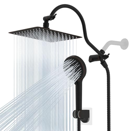 Hibbent All Metal CUPC Certified Shower Head, 10'' High Pressure Rainfall Shower Head, Handheld Showerhead Combo, 12'' Adjustable Extension Arm, 10