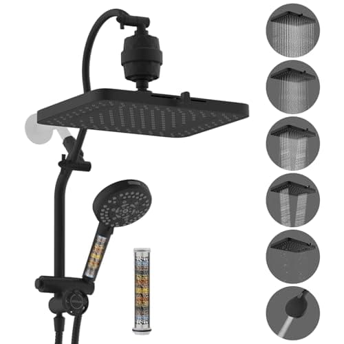 Hibbent 5-Spray Dual Filtered Rainfall Shower Head Combo, High Pressure 13'' Showerhead with 10 Spray Mode Handheld, Easy Reach 4-Way Diverter Shower