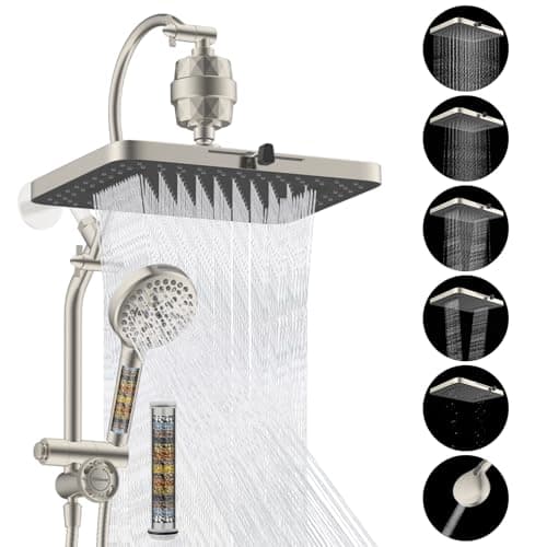 Hibbent 5-Spray Dual Filtered Rainfall Shower Head Combo, High Pressure 13'' Showerhead with 10 Spray Mode Handheld, Easy Reach 4-Way Diverter Arm