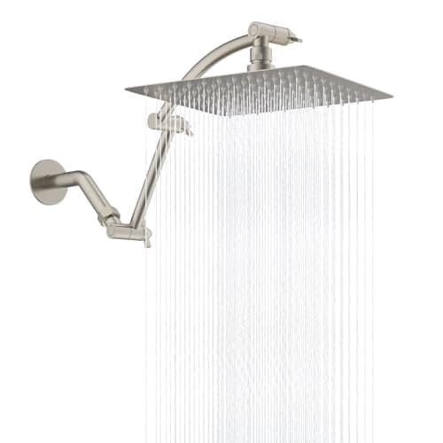 Hibbent All Metal 10'' Rain Shower Head, 16'' Extension Arm, Brushed Nickel | cUPC Certified High Pressure Rainfall Showerhead with Solid Brass