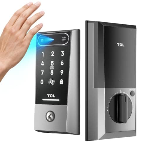 TCL Smart Door Lock, Palm Vein Keyless Entry Door Locks with App Remote Control, Doorbell, 8-Month Battery, Front Door Lock Deadbolt Compatible with