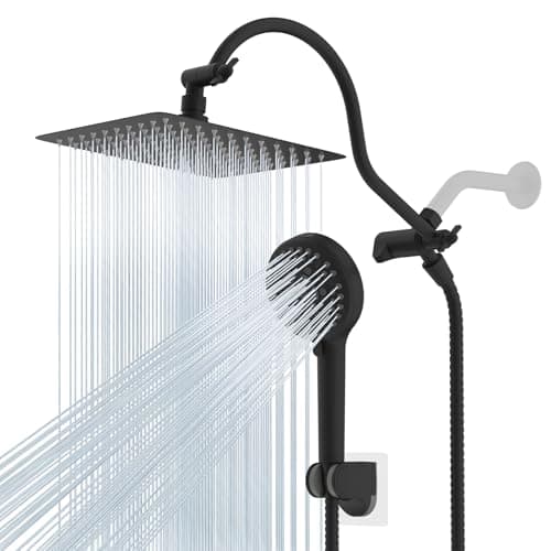 Hibbent All Metal High Pressure Rainfall 10'' Shower Head, CUPC Certified Handheld Showerhead Combo, 12'' Adjustable Shower Extension Arm, 10-Spray,